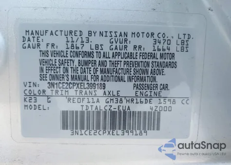 2014 Nissan Versa Note S Plus z USA, uszkodzony, nr VIN 3N1CE2CPXEL399189